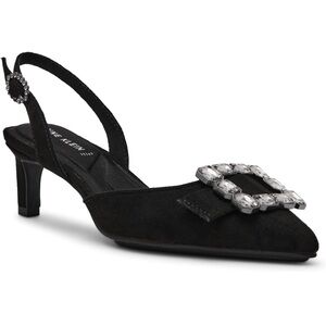 Anne Klein Black Heels with Crystal Buckle